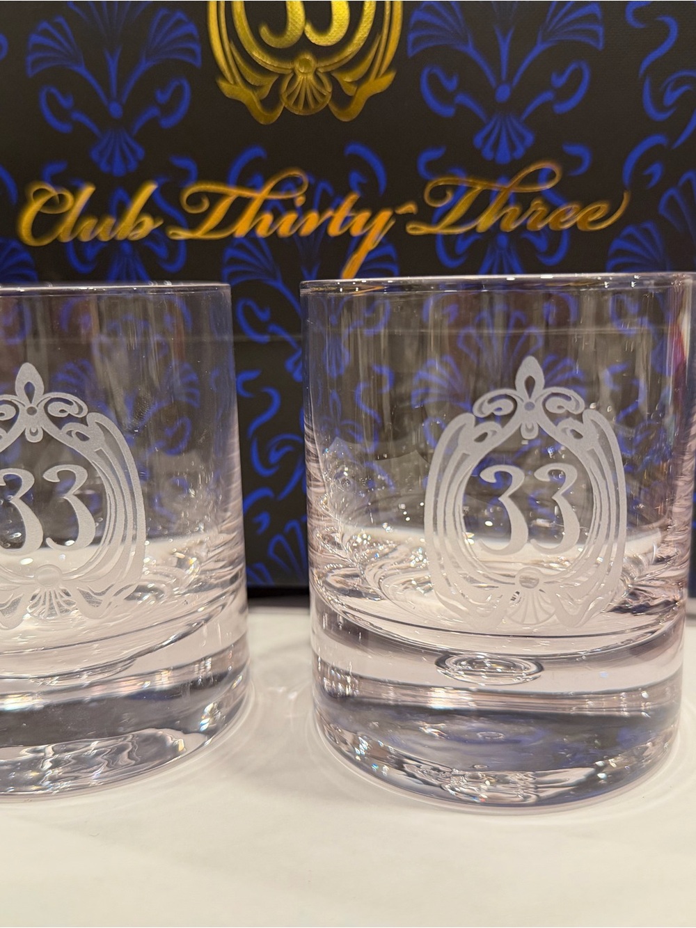 Disney Club 33 Crystal Cocktail Tumblers with Etched '33' Crest - Clear